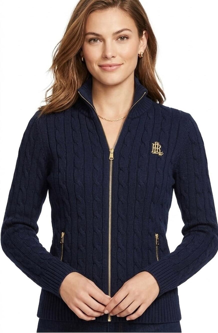 NWT❤️Lauren Ralph Lauren Women's Full Zip Cable Knit Sweater szS